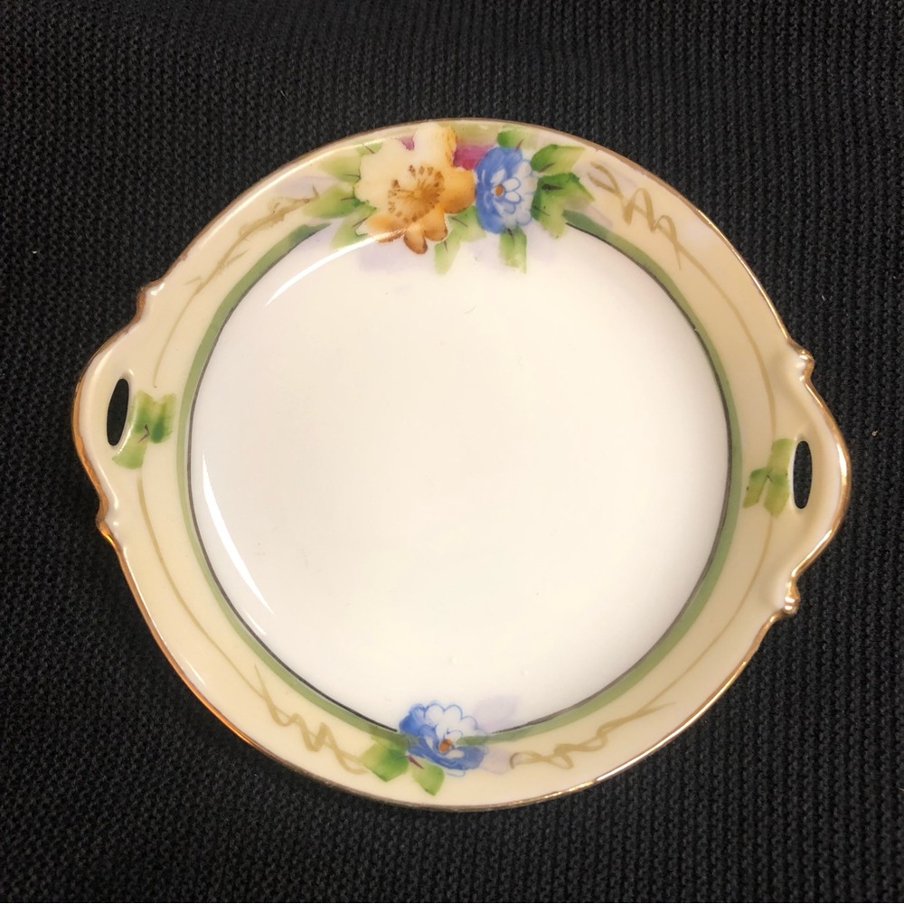 Noritake Hand Painted Porcelain Butter Pat Vintage Floral Cream, Green, Blue